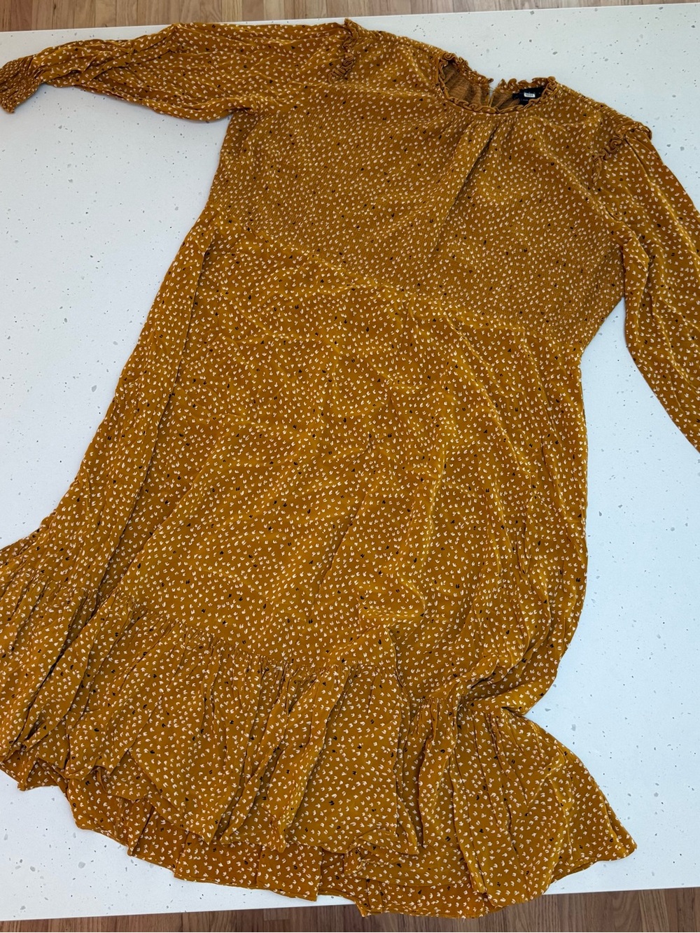 HATCH Maternity Smocked Ruffle Dress Size 2 Mustard Floral